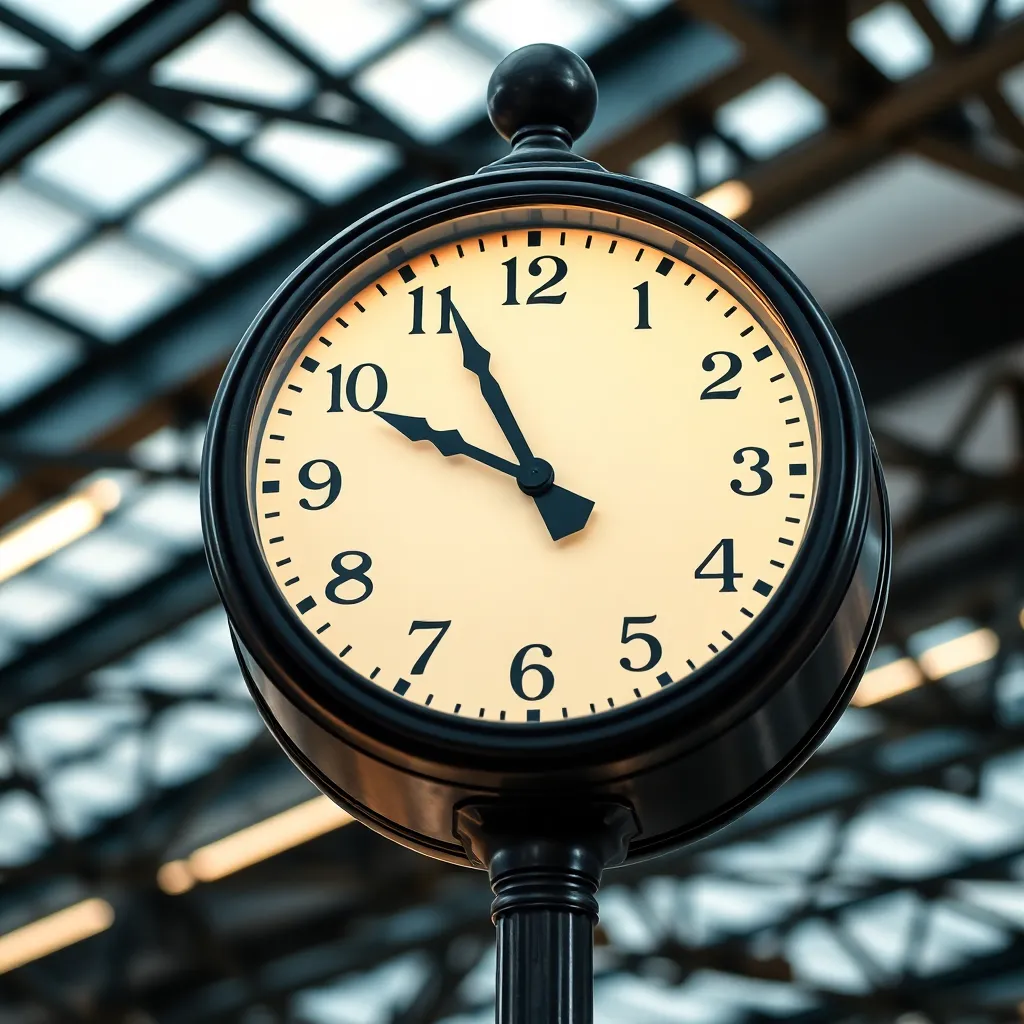 Eine klassische deutsche Bahnhofsuhr symbolisiert Pünktlichkeit und Zeitmanagement