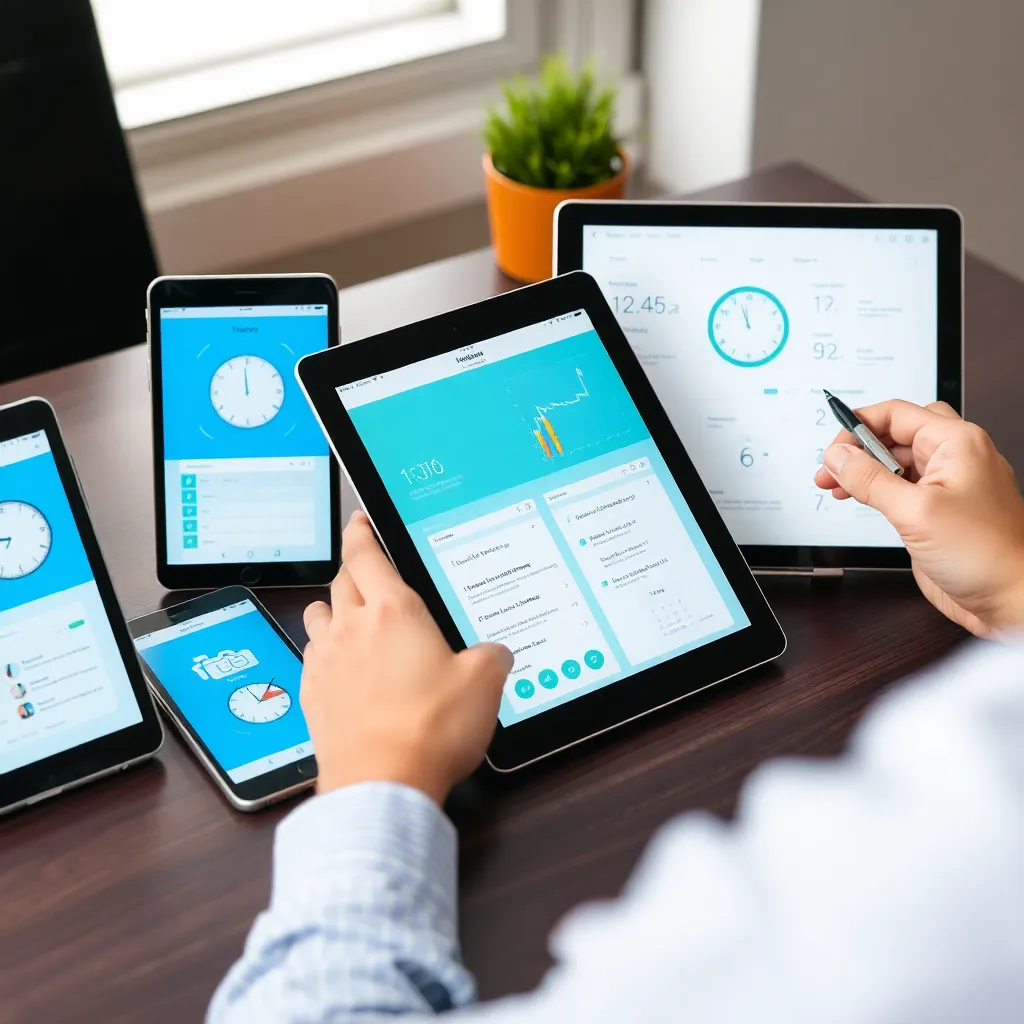 Eine Person nutzt digitale Zeitmanagement-Tools auf verschiedenen Geräten