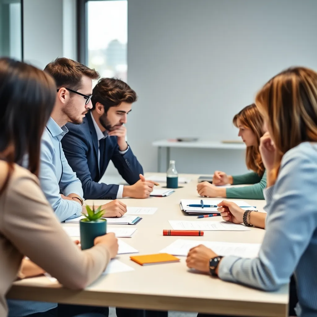 Professioneller Fokus-Workshop mit konzentrierten Teilnehmern an einem strukturierten Arbeitstisch